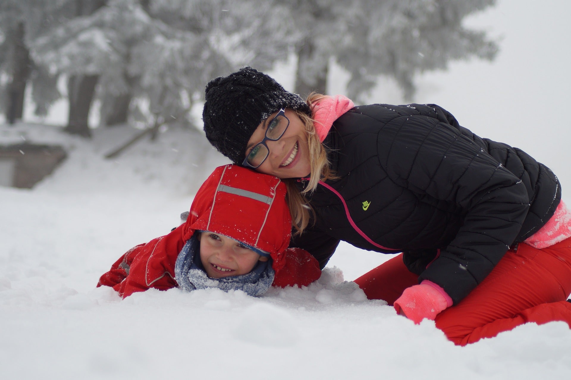 Child and mother outside in winter